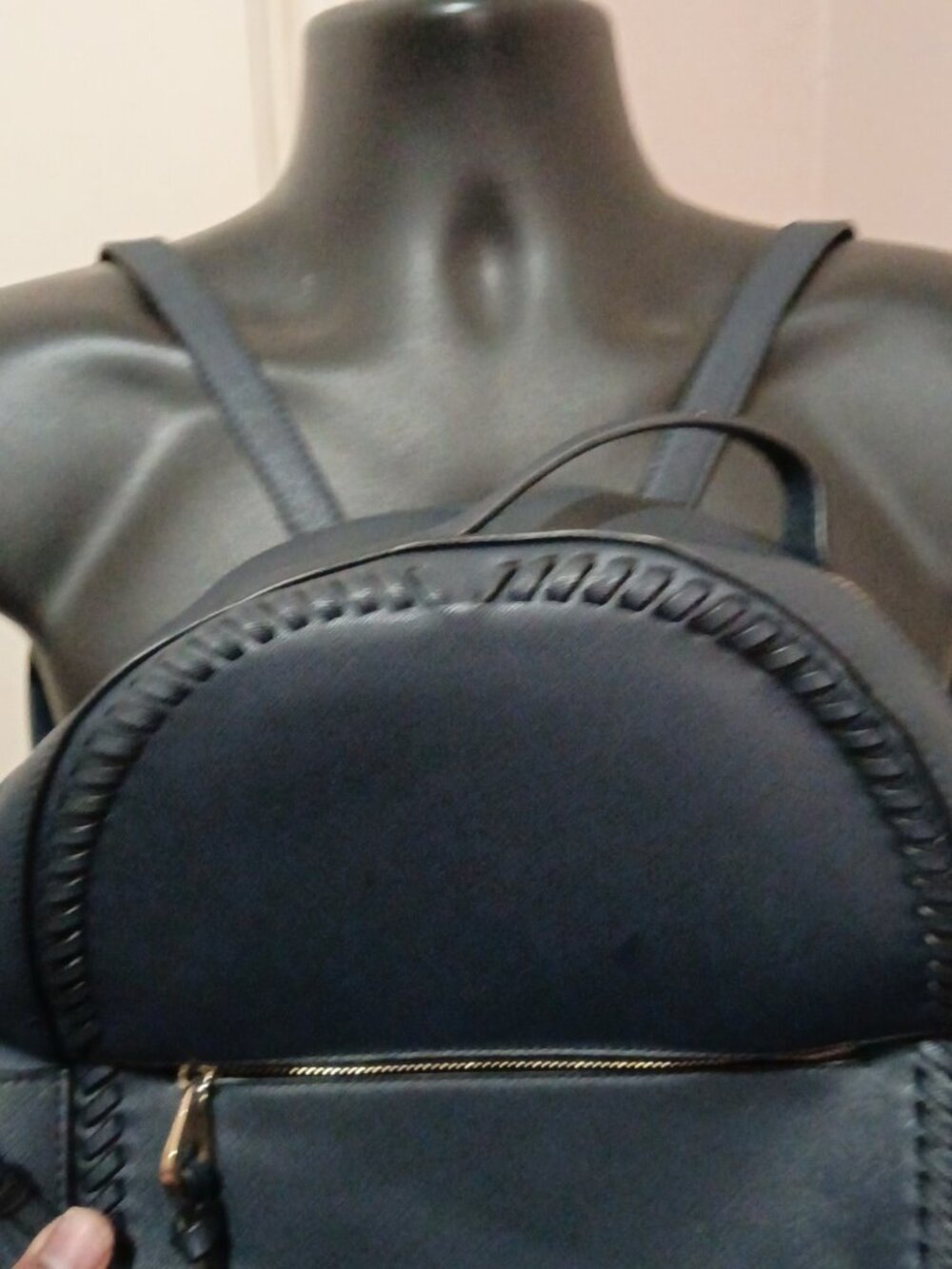 Calpak Kaya Backpack Blue Faux Leather Gold Hardware Trolly Sleeve Side Pockets - Picture 11 of 11